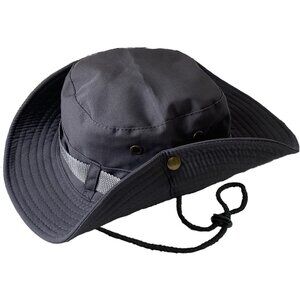 Unisex Navy 100% Polyester Wide Brim Boonie With Chin Strap Classic Bucket Hat
